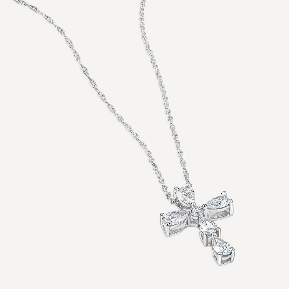 Born Classic 9ct White Gold Lab Grown 0.50ct Pear & Round Diamond Cross Pendant image number 2