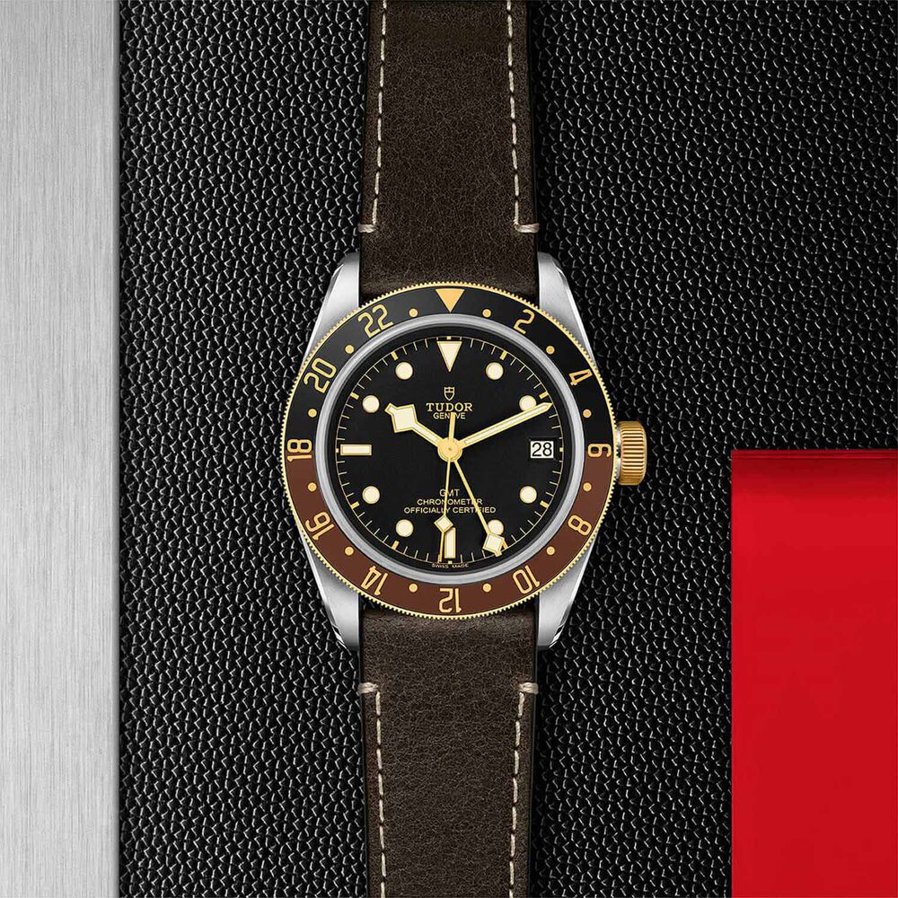 Tudor Black Bay GMT 41mm Automatic Steel Case Black Dial Brown Leather Strap Watch image number 3