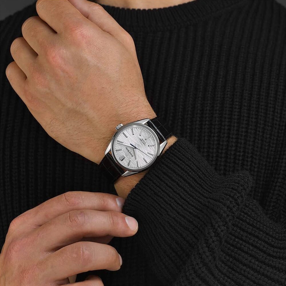Grand Seiko Evolution 9 'Birch Bark' Titanium Hi-Beat 38.6mm Silver Dial Leather Strap Watch