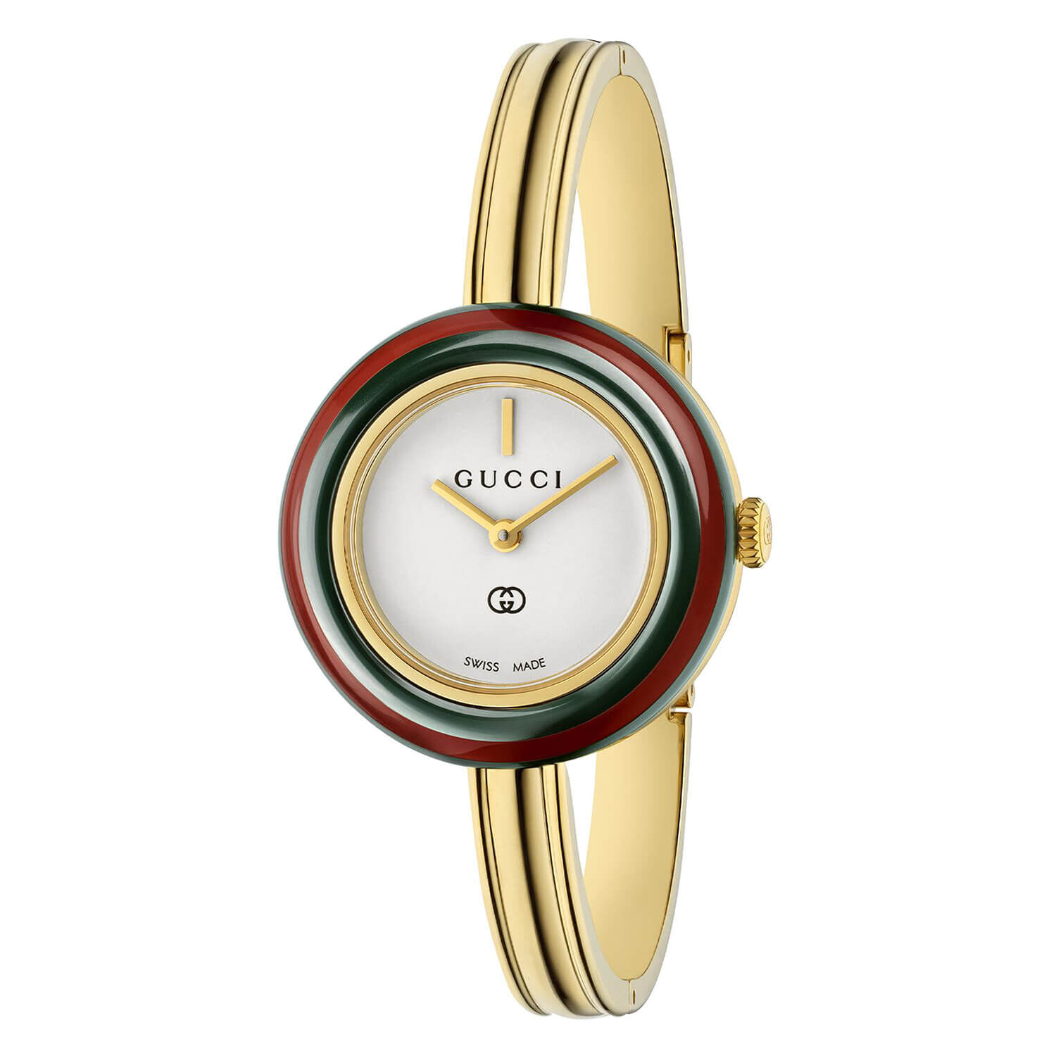 Gucci Play 28mm Interchangable Bezels Gold Tone Bangle Watch