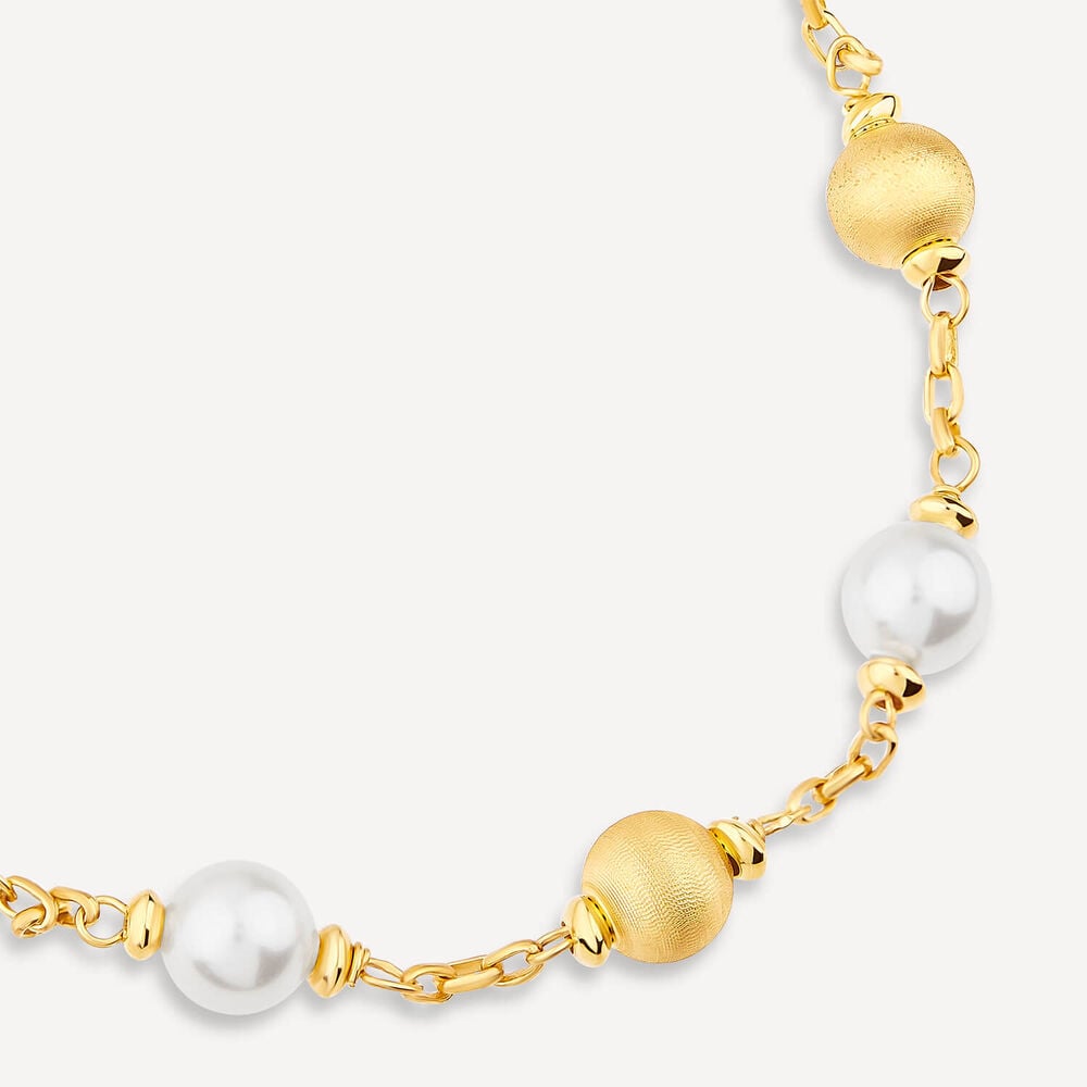Yellow Gold Plated Sterling Silver Pearls & Matte Beads Bracelet