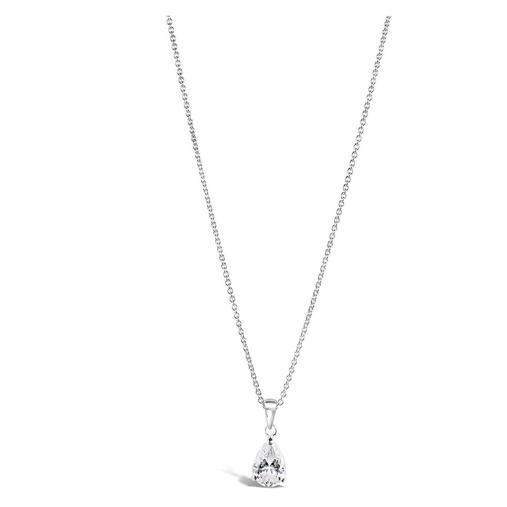 Silver cubic zirconia teardrop pendant (Chain Included) image number 0