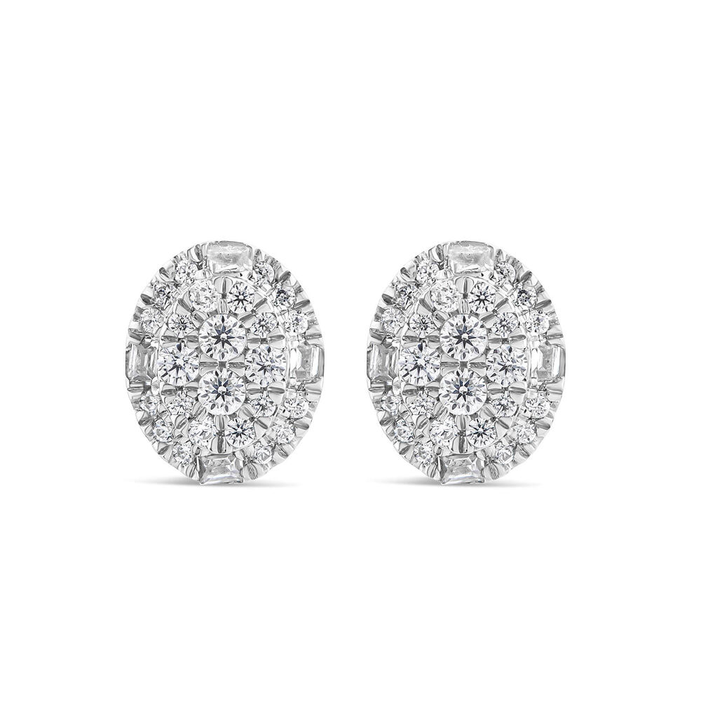 Platinum 0.33ct Oval Diamond Cluster Halo Stud Earrings image number 0
