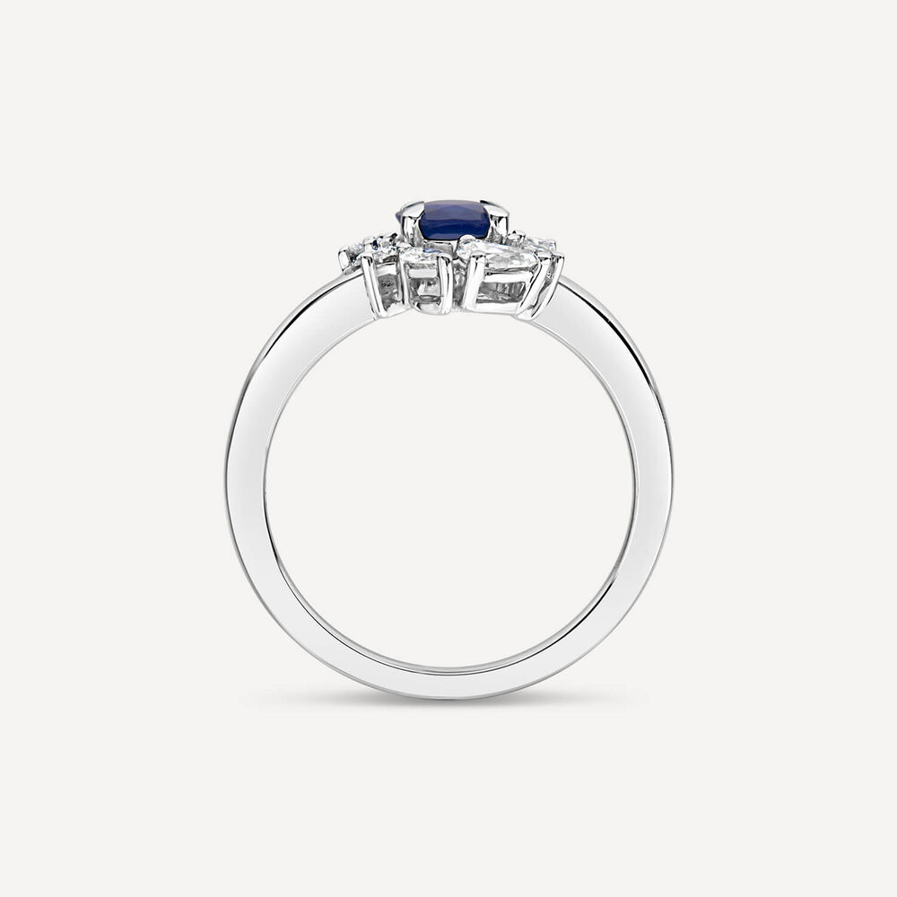 9ct White Gold Sapphire & 0.47ct Diamond Mixed Cuts Halo Ring image number 3
