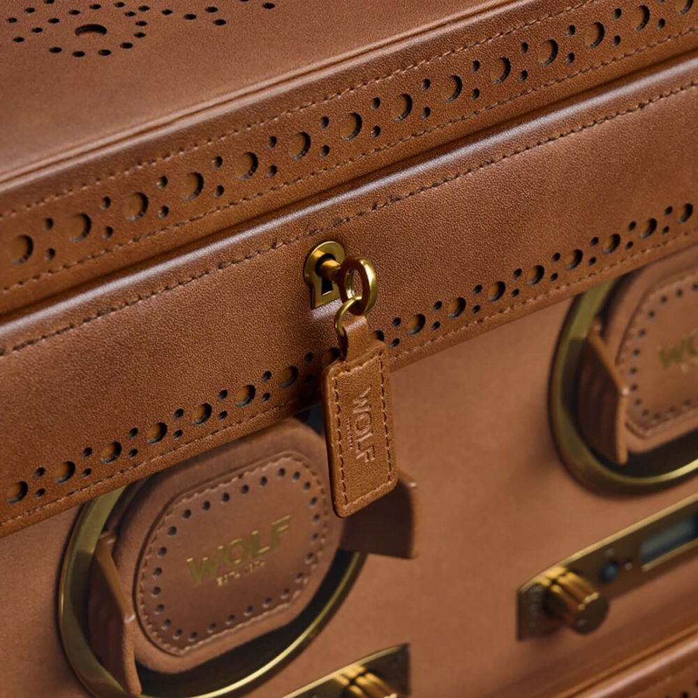 WOLF Brogue Burnished Brown Double Watch Winder With Storage