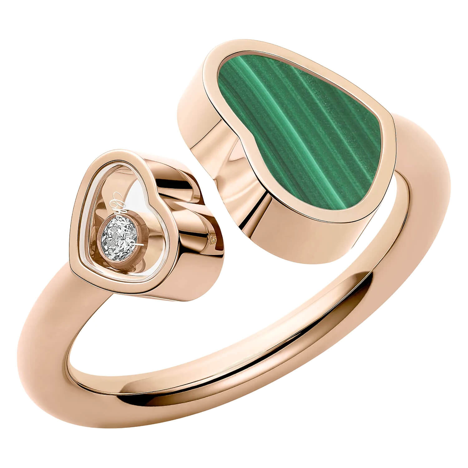 Chopard Happy Hearts 18ct Rose Gold 0.04ct Diamond Green Malachite Ring