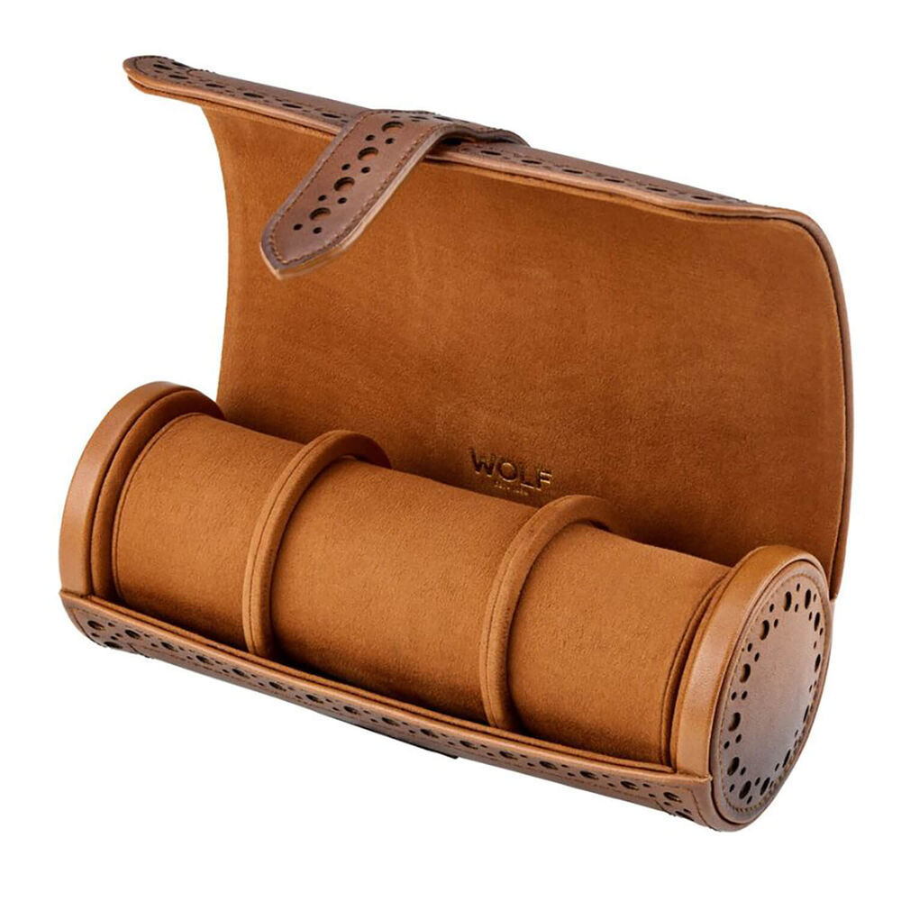 WOLF Brogue Burnished Brown Triple Watch Roll