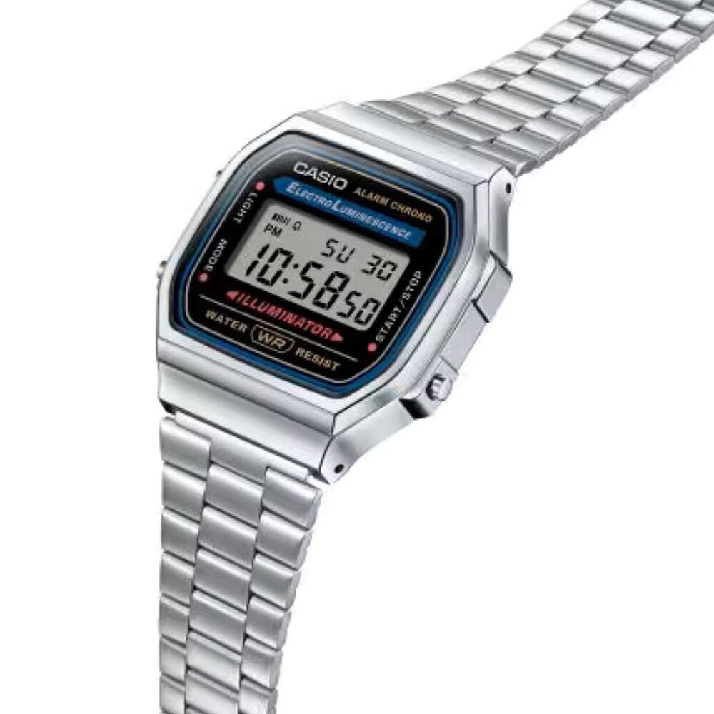 Casio Vintage 38.6x36.3mm Black Digital Display Stainless Steel Bracelet Watch image number 2