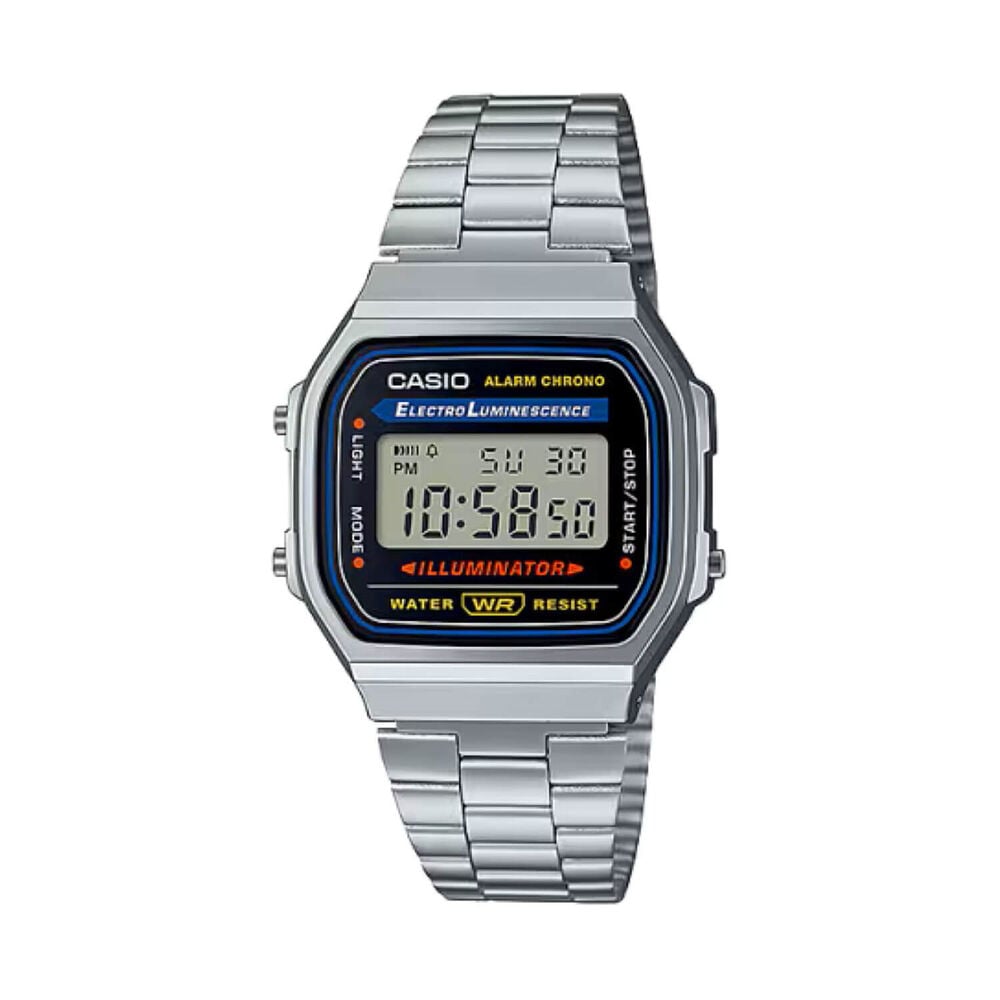 Casio Vintage 38.6x36.3mm Black Digital Display Stainless Steel Bracelet Watch