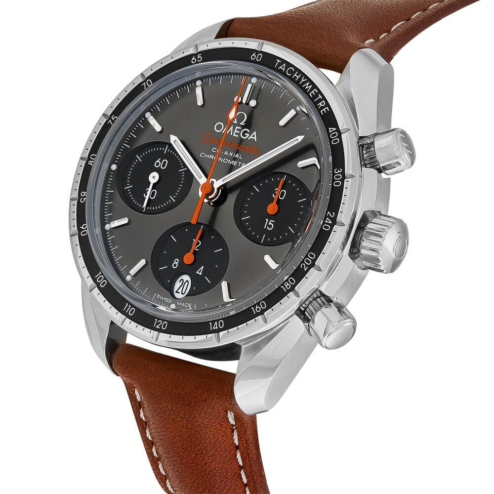 Omega Speedmaster Co-Axial Chronograph Brown Leather Strap Ladies' Watch image number 1
