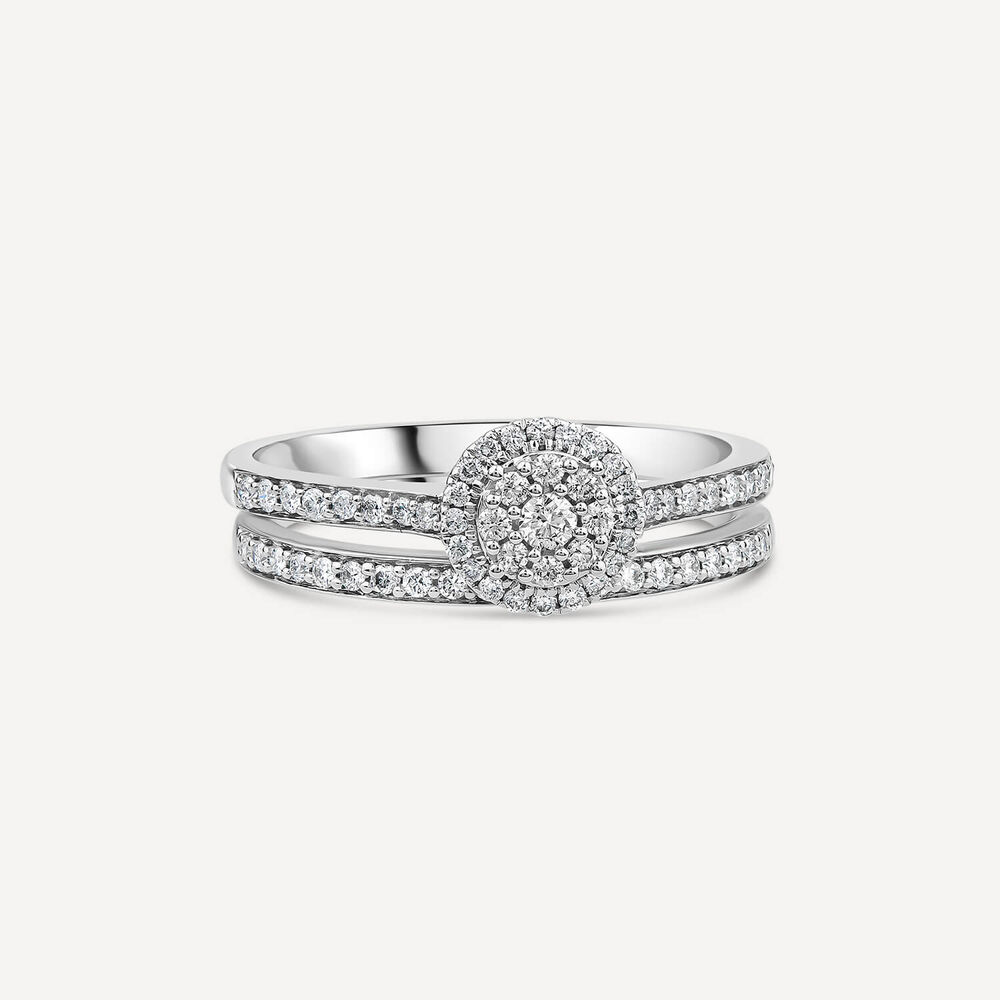 9ct White Gold 0.46ct Round Halo Cluster Diamond Bridal Set image number 2