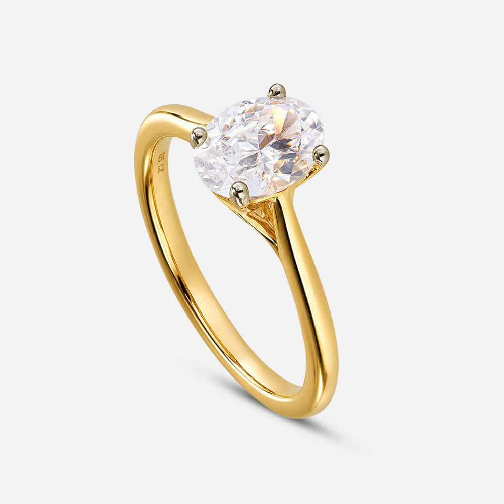 Floral 18ct Yellow Gold 1.00ct Oval Diamond Solitaire Ring