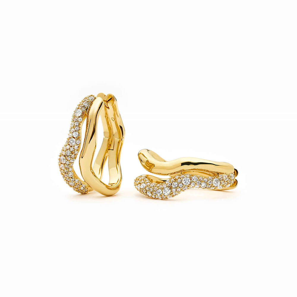 Missoma 18ct Gold Plated Brass Cubic Zirconia Molten Snow Double Medium Hoop Earrings