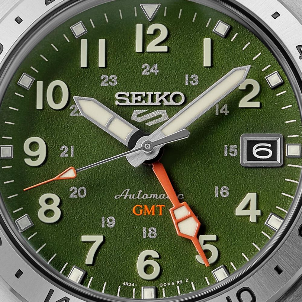 Seiko 5 Sports Field GMT Khaki Drill 39.4mm Steel Case & Bracelet Watch