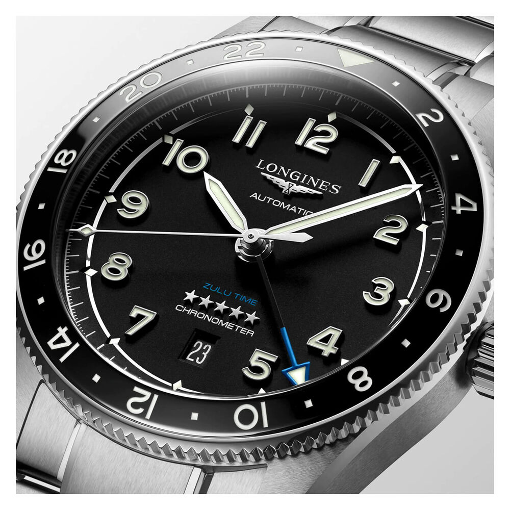 Longines Spirit Zulu 42mm Automatic Black Dial Black Bezel Steel Case Bracelet Watch image number 4