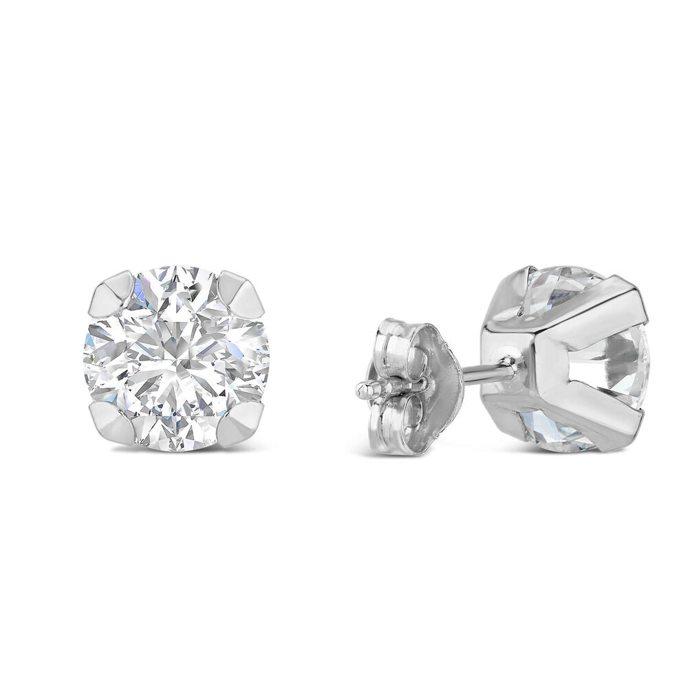 9ct White Gold 7MM Four Claw Cubic Zirconia Stud Earrings