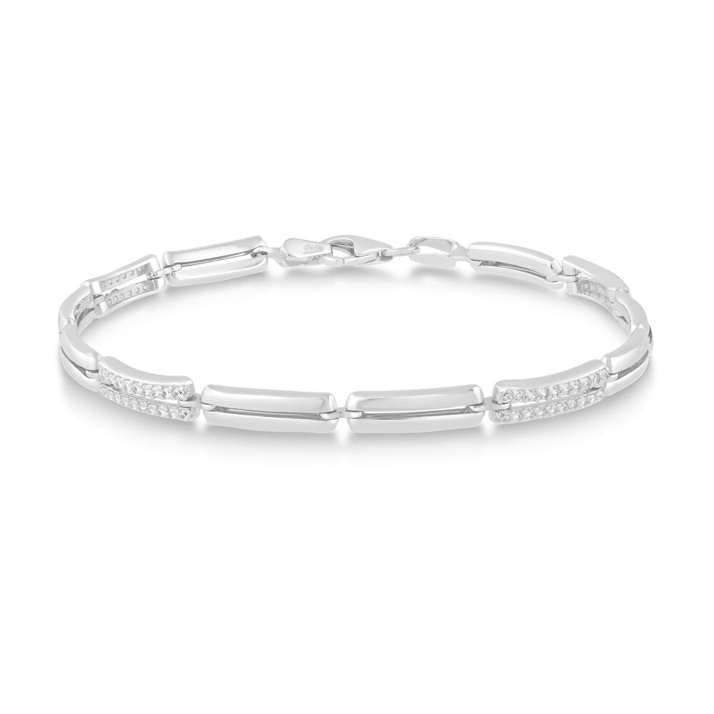 9ct white gold cubic zirconia bar bracelet image number 0
