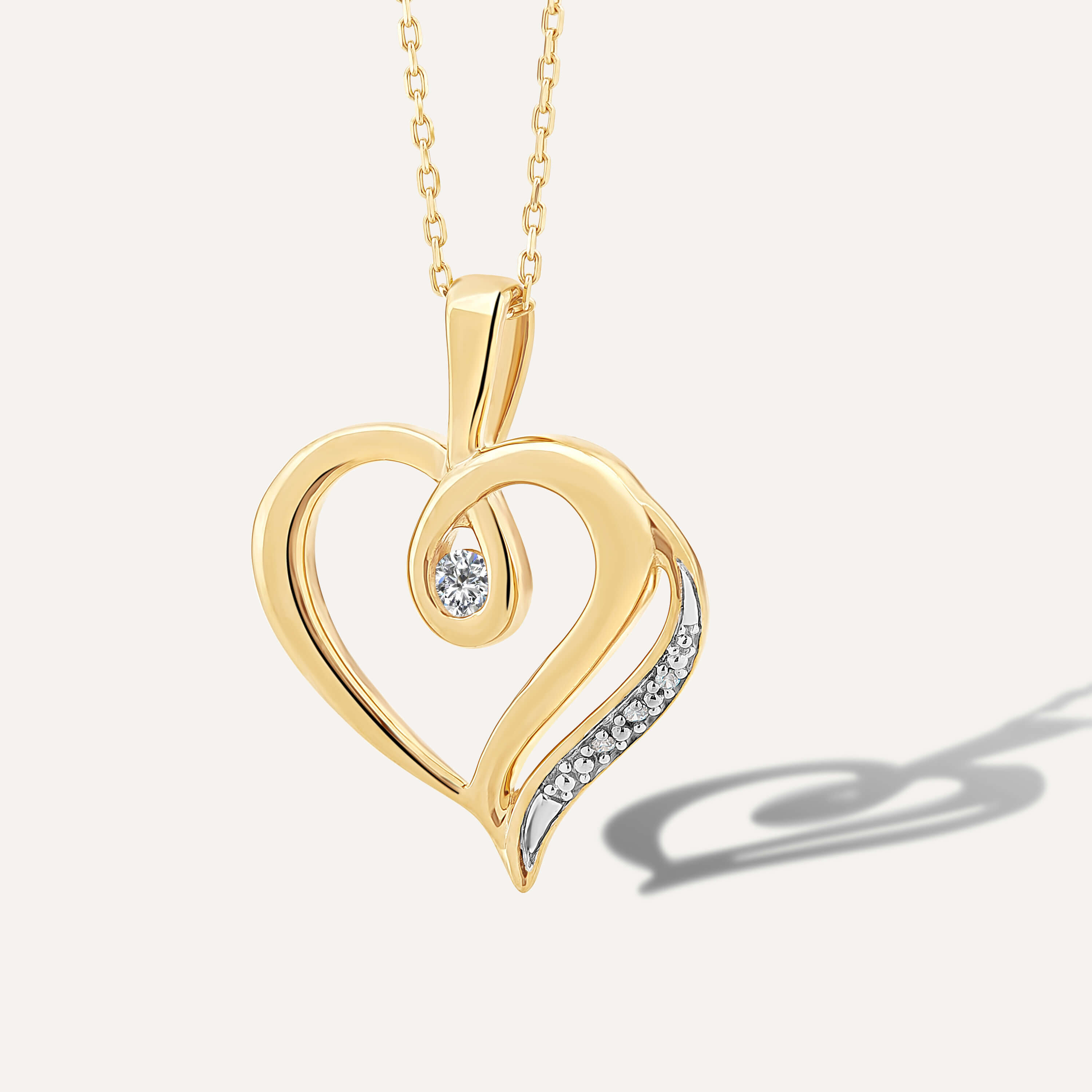 9ct Gold Cubic Zirconia Open Heart Pendant Chain Included