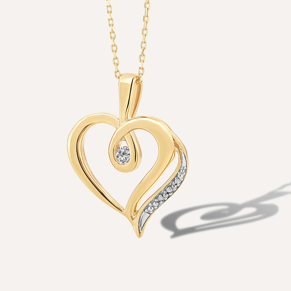 9ct Gold Cubic Zirconia Open Heart Pendant (Chain Included) image number 1