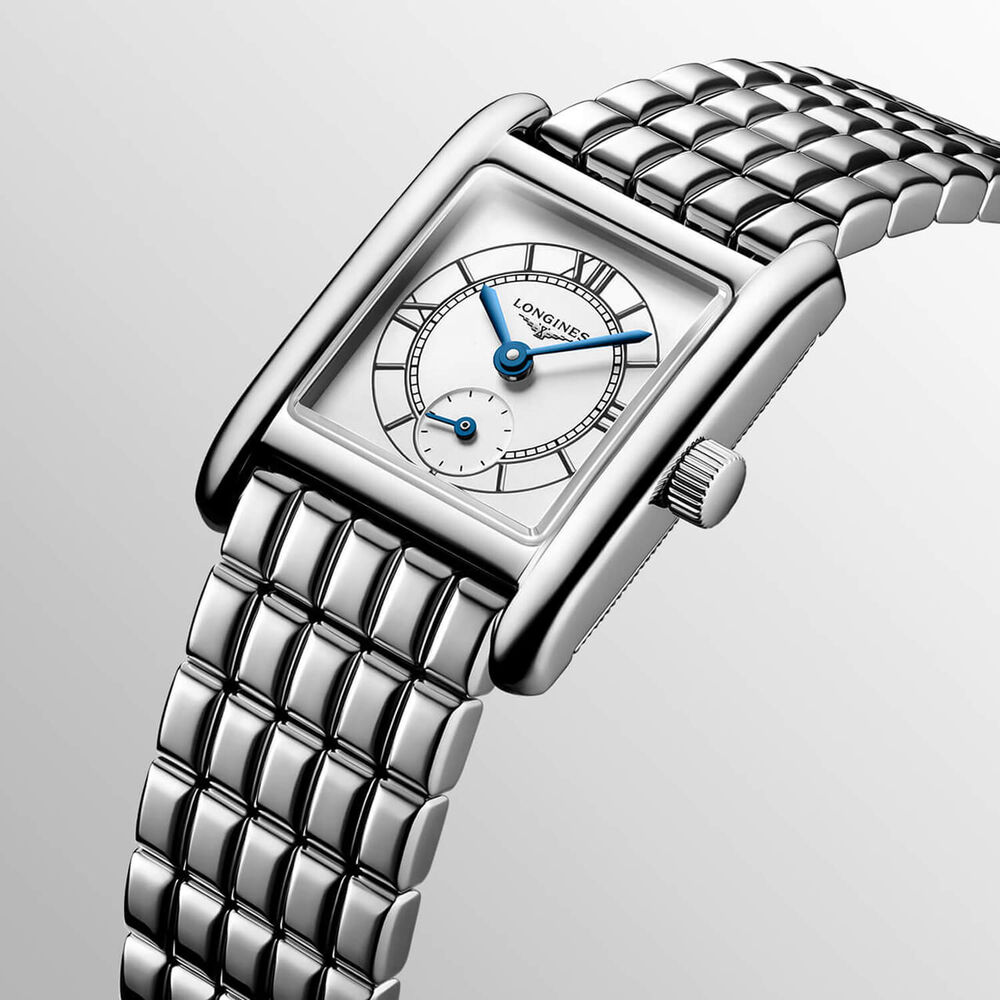 Pre-Owned Longines MiniDolcevita 2023 29x21.50mm Silver Blue Hands Dial Steel Bracelet Watch