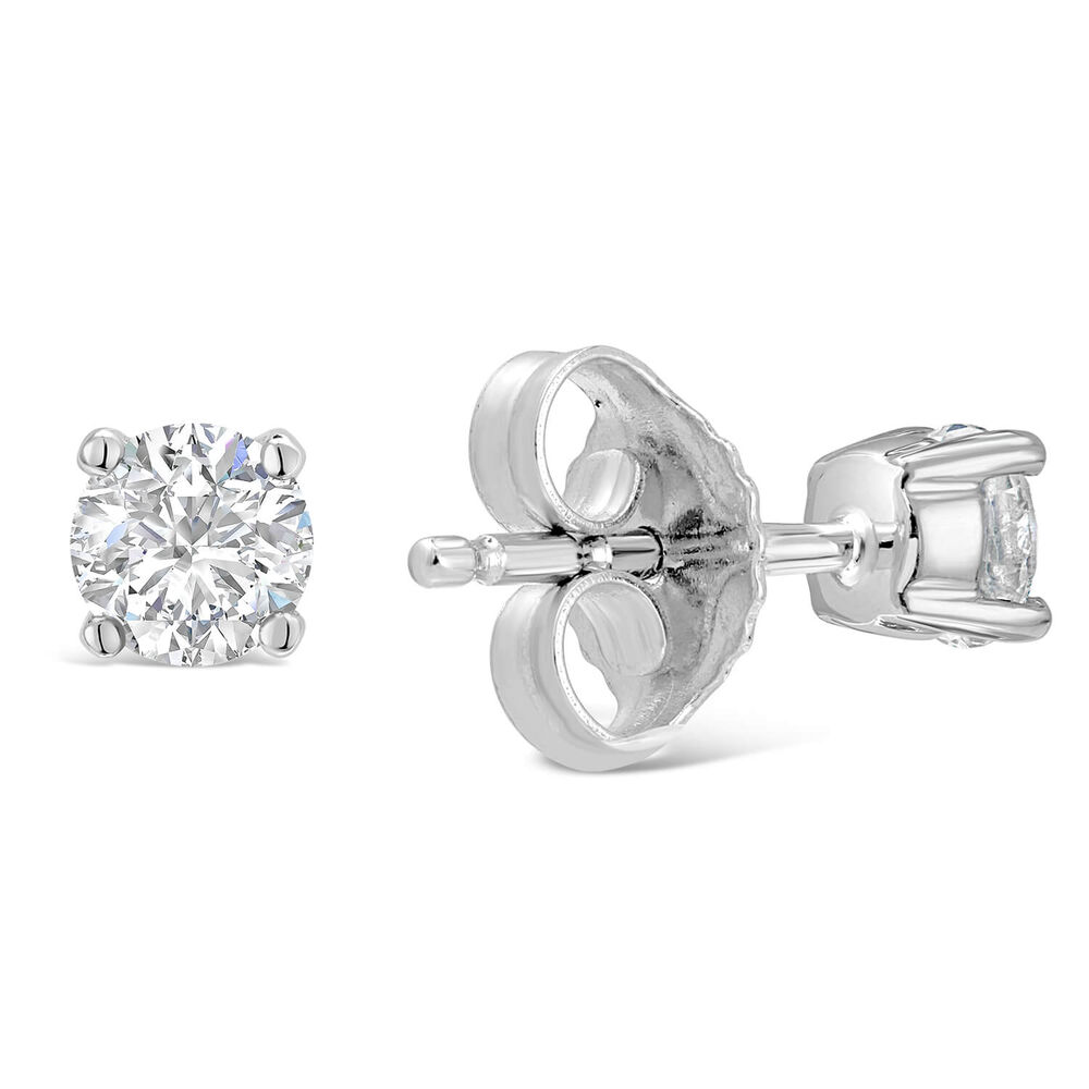 18ct White Gold Princess Cut 0.40ct Diamond Solitaire Earrings image number 2