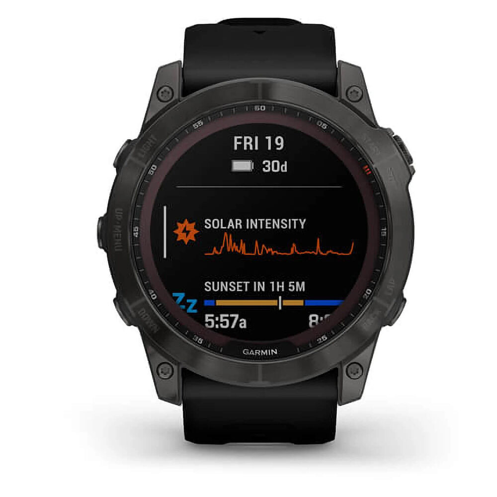 Garmin Fenix® 7X Sapphire Solar Carbon Grey DLC Titanium Black Silicone Strap Watch