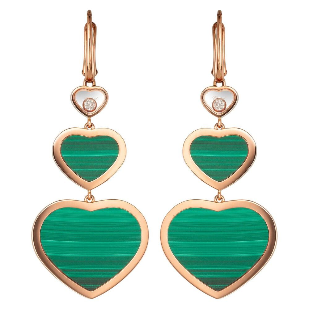 Chopard Happy Heart 18ct Rose Gold Malachite Diamond Drop Earrings image number 0