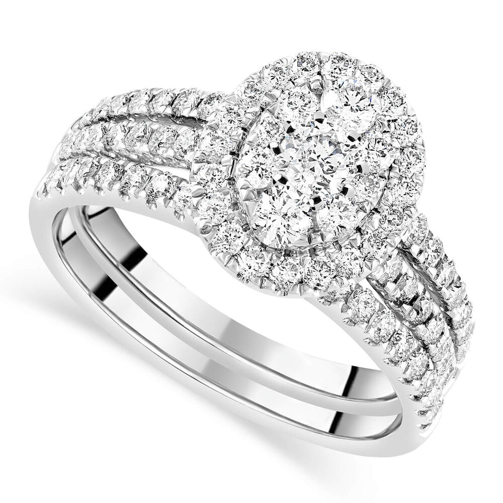 9ct White Gold 1.00ct Diamond Oval Cluster Bridal Set