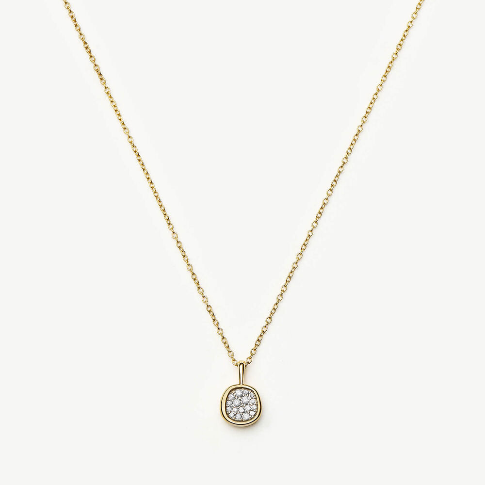 Missoma 18ct Gold Plated Brass Molten Soft Square Pave Cubic Zirconia Pendant Necklace