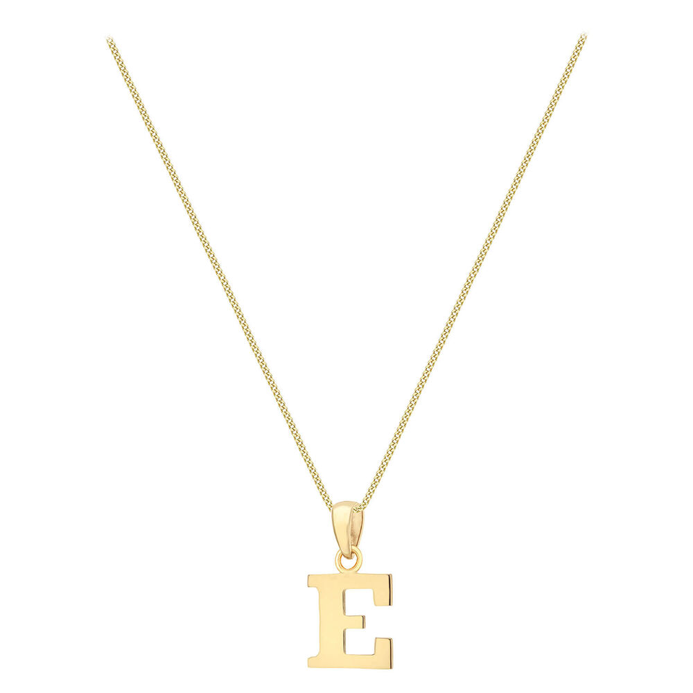 9ct Yellow Gold Plain Initial E Pendant With 16-18' Chain (Chain Included)