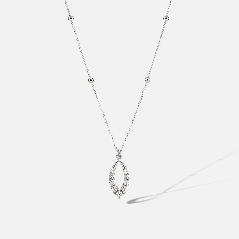 9ct White Gold Beaded Chain Open Oval Cubic Zirconia Set Pendant