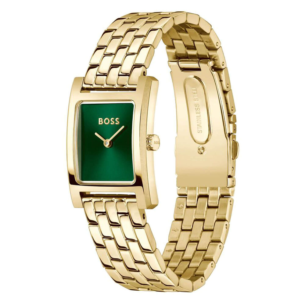 BOSS Lucy 22x24.5mm Green Dial Gold PVD Stainless Steel Bracelet Watch image number 1