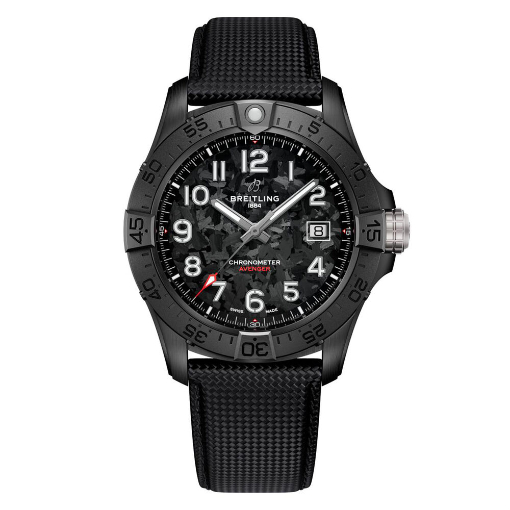 Breitling Avenger Automatic GMT Night Mission 42mm Black Dial Leather Strap Watch