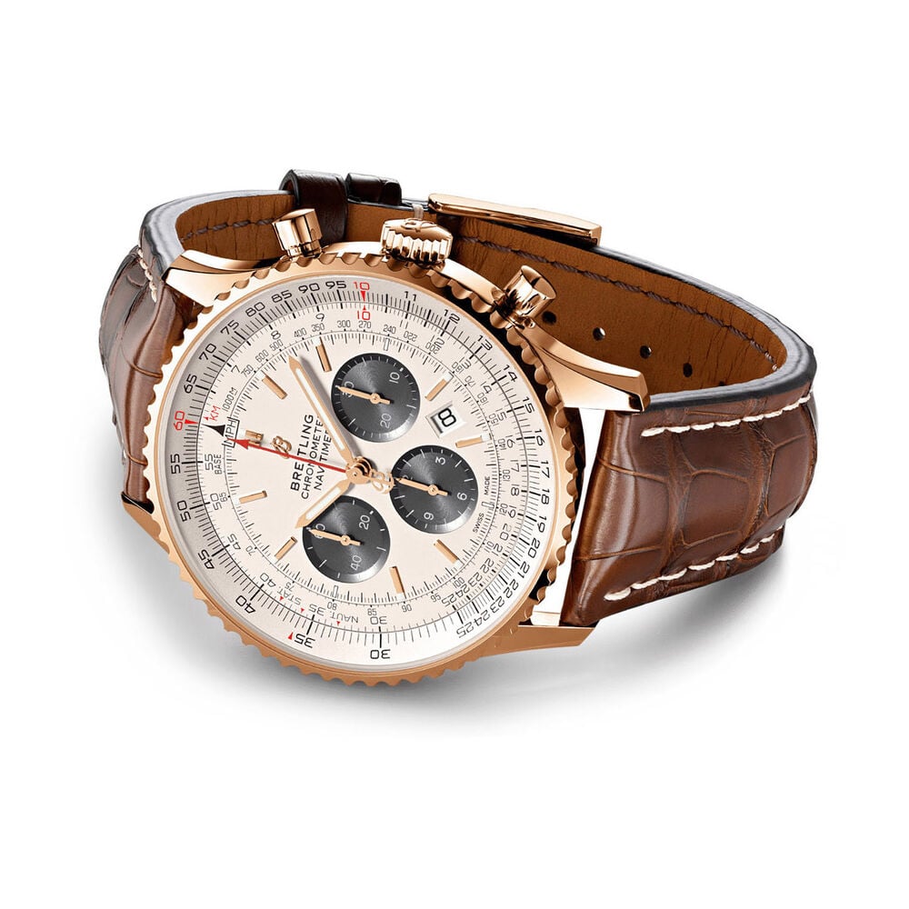 Breitling Navitimer 1 Chronograph Silver Brown Leather Strap watch