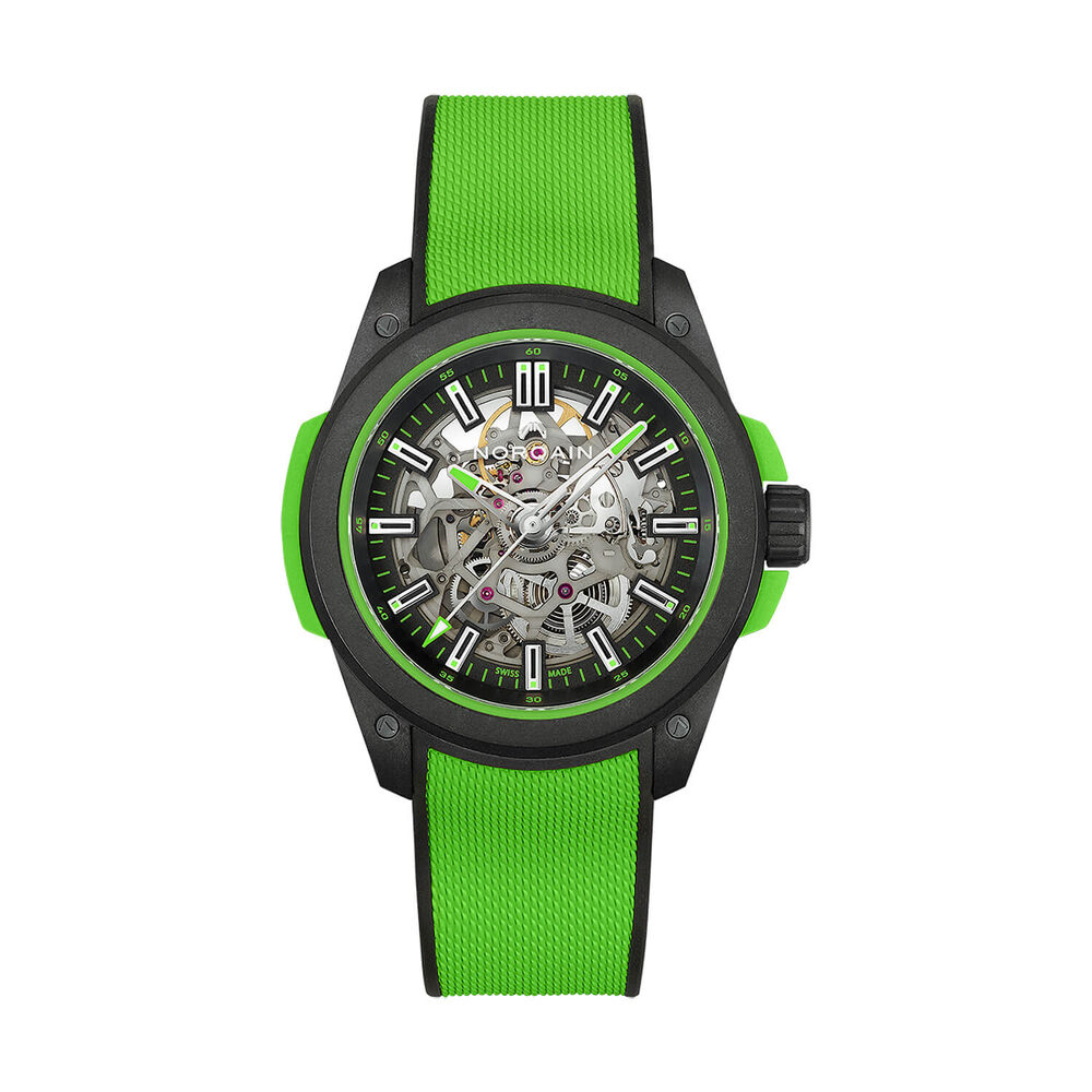 NORQAIN Wild ONE Skeleton 42mm Dial Gecko Green Rubber Strap Watch