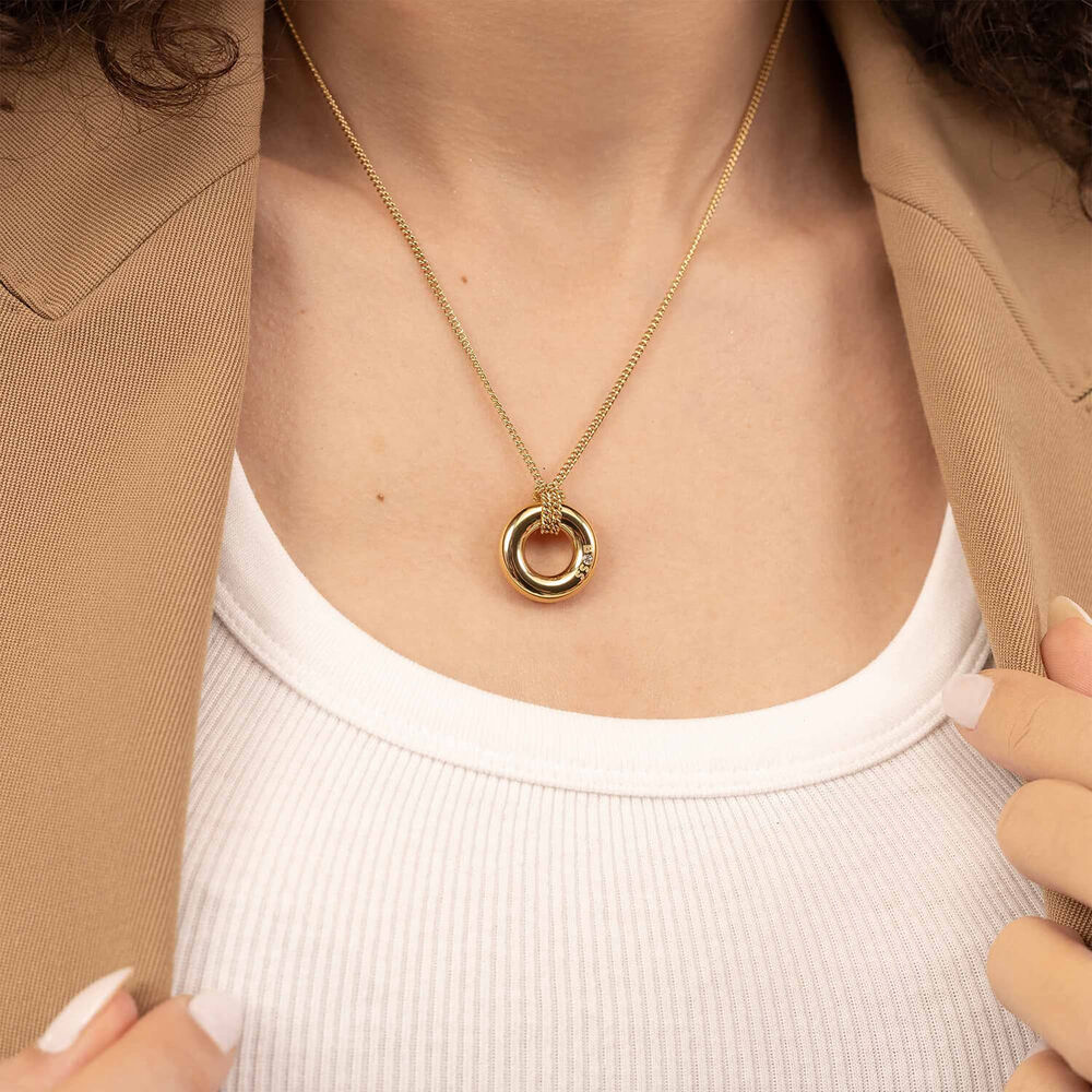 BOSS Live Gold Tone Steel Logo Hoop Pendant image number 4
