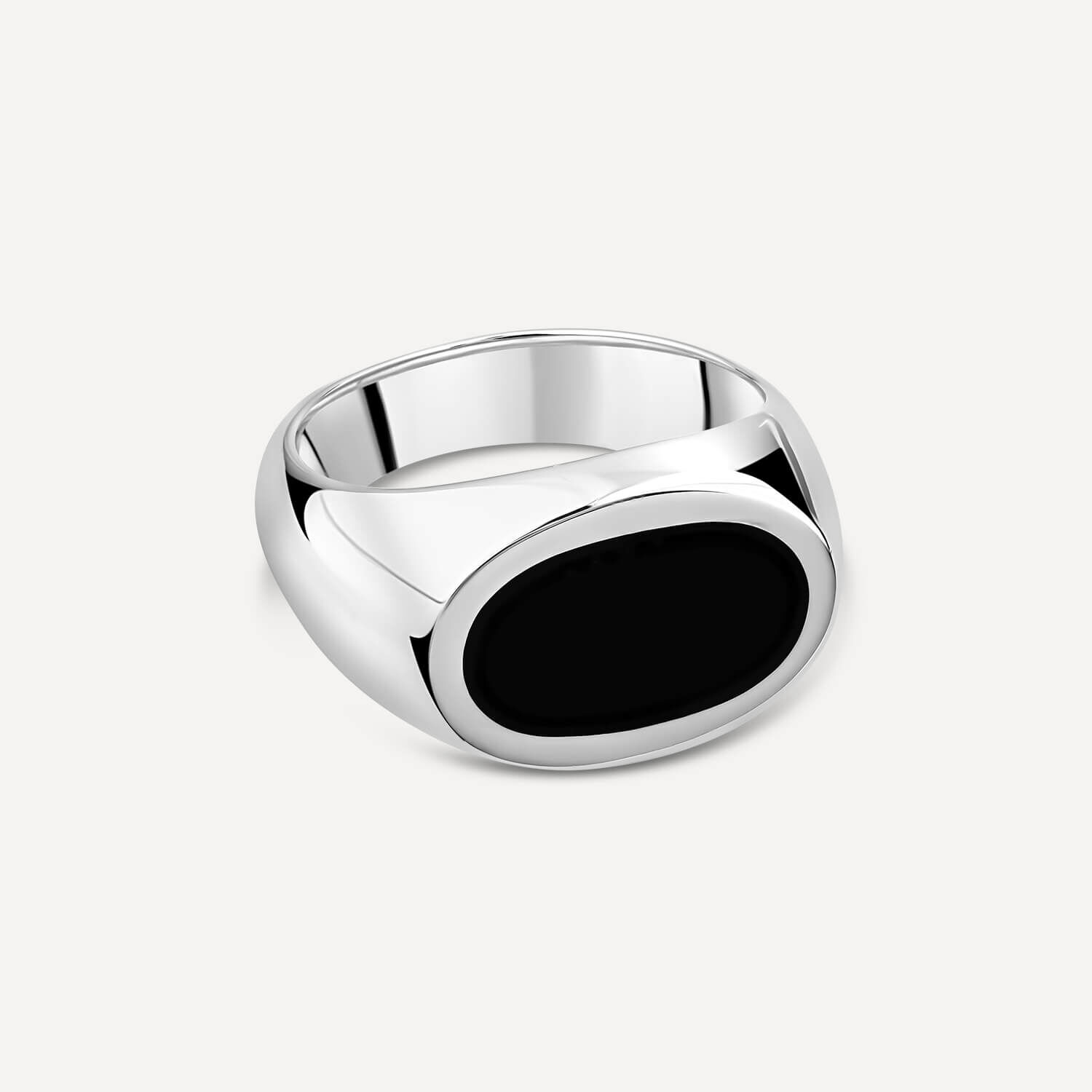 Men's Black Onyx Oval Stone Ring (Silver