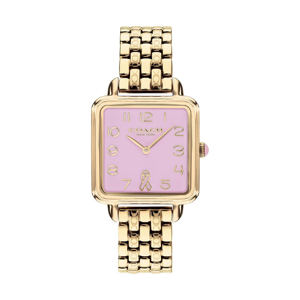 Coach Cass 28mm Pink Dial Gold Tone Steel Bracelet Watch