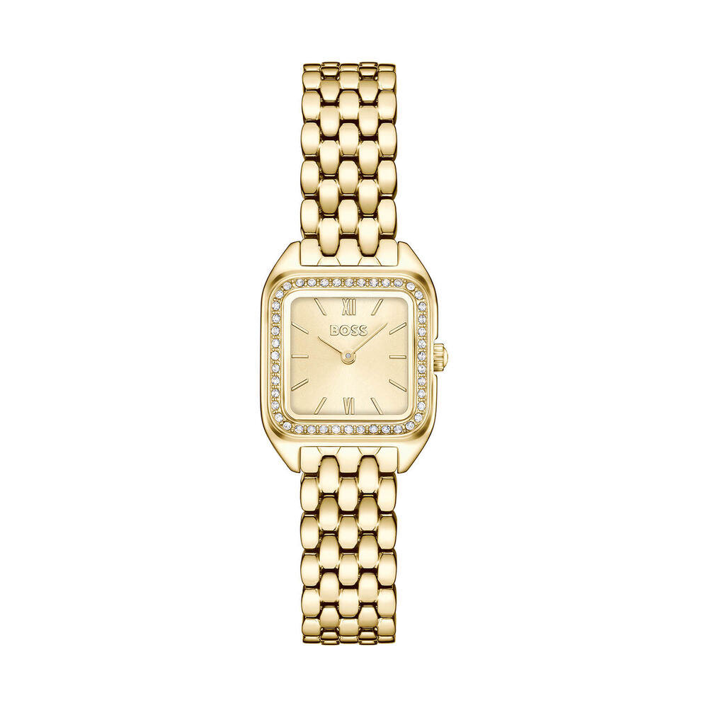 BOSS Mae Petite 22mm Gold Dial Crystal Set Bezel Steel Bracelet Watch