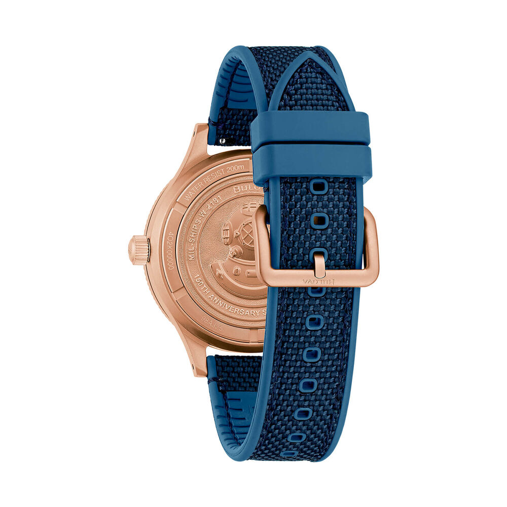 Bulova MIL-Ships Bronze 41mm Blue Dial Rubber and Cordura Nylon Strap Watch image number 1