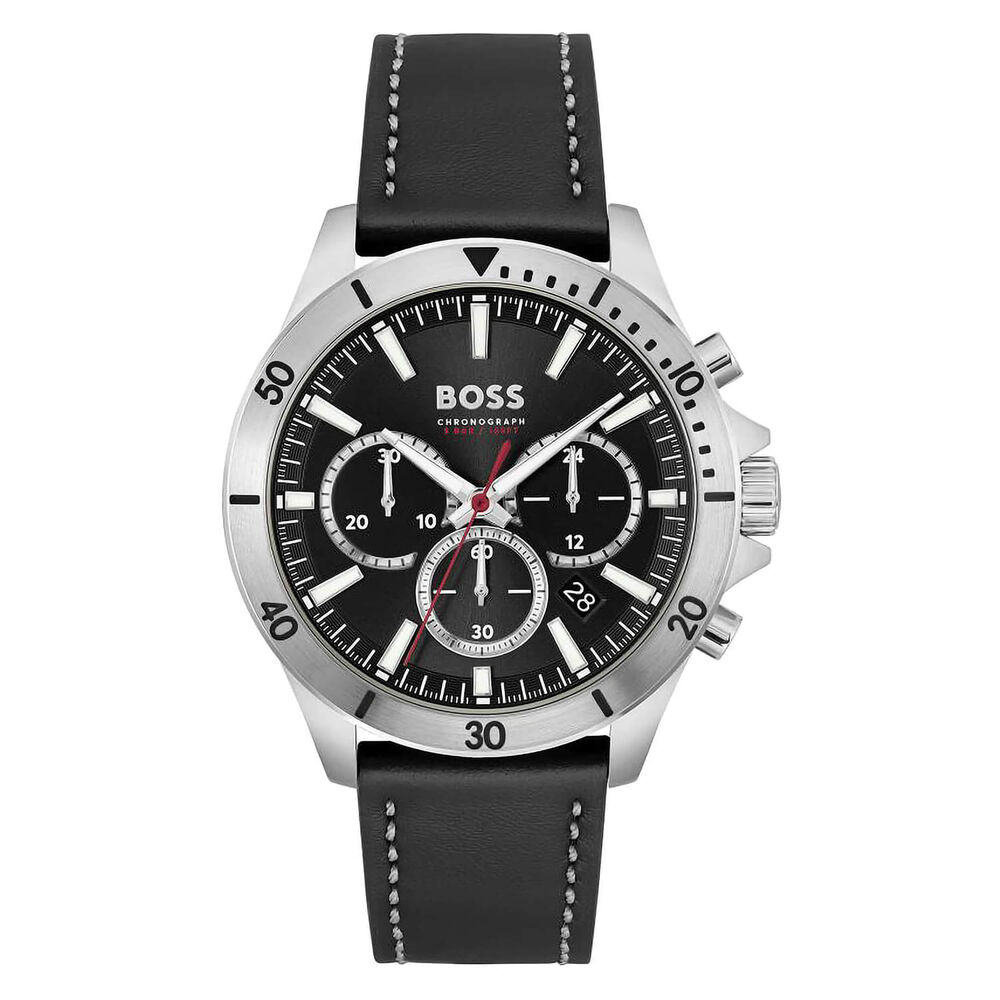 BOSS Troper 44mm Black Chronograph Dial Black Strap Watch