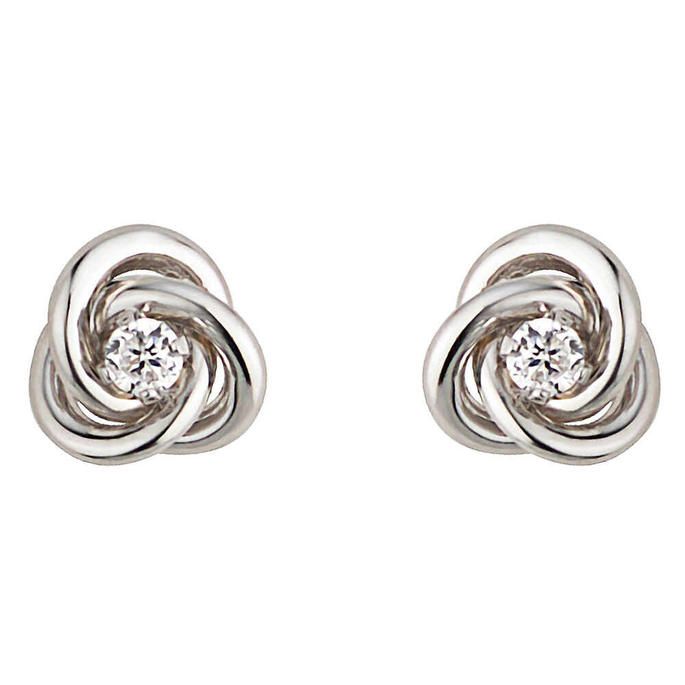 9ct white gold cubic zirconia knot earrings image number 0