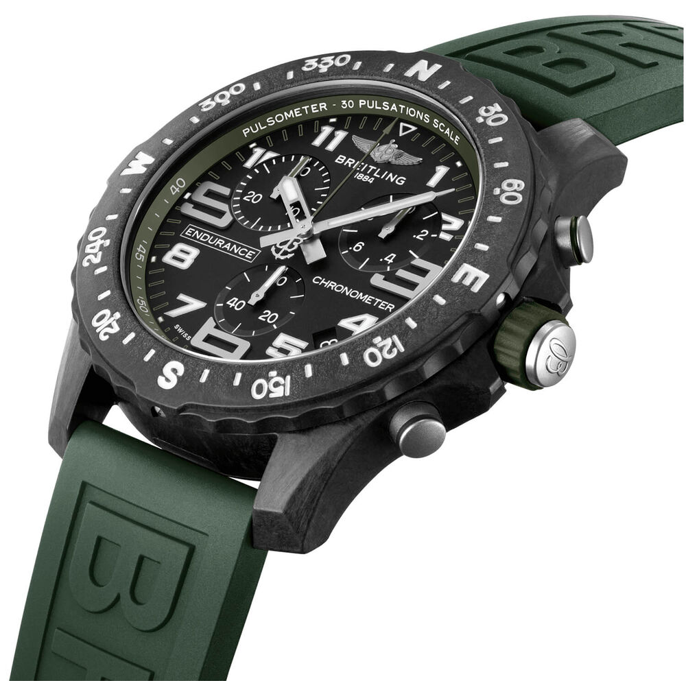 Breitling Endurance Pro 44mm Chronograph Black Dial Green Rubber Strap Watch