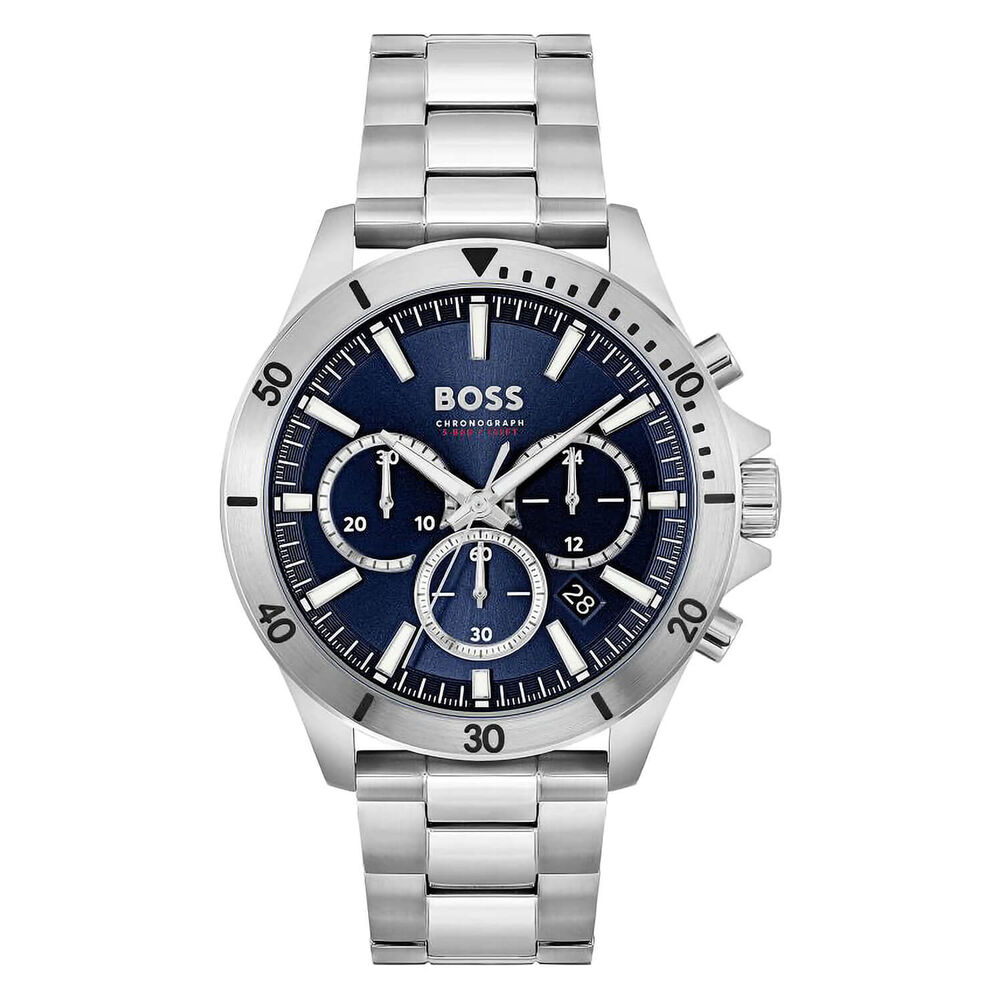 BOSS Troper 44mm Blue Chronograph Dial Steel Bracelet Watch