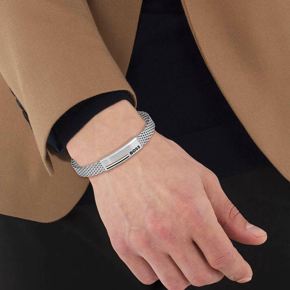 BOSS Alen Stainless Steel Signature Plate Bracelet