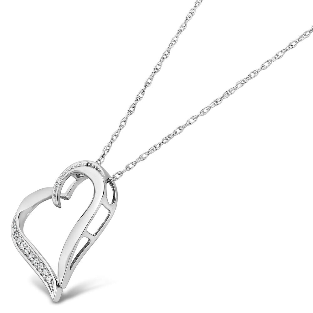 9ct White Gold Pave 0.05ct Diamond & Polished Open Heart Pendant
