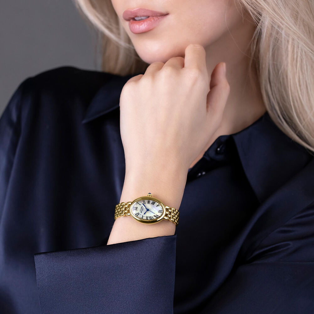 Rotary Heritage Astoria 23x30mm MOP Dial Gold Plated Stainless Steel Pebble Bracelet Watch