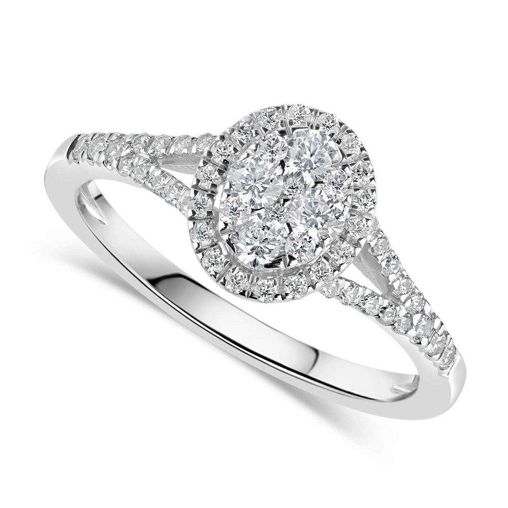 Platinum 0.50ct Diamond Oval Cluster Split Shoulders Ring