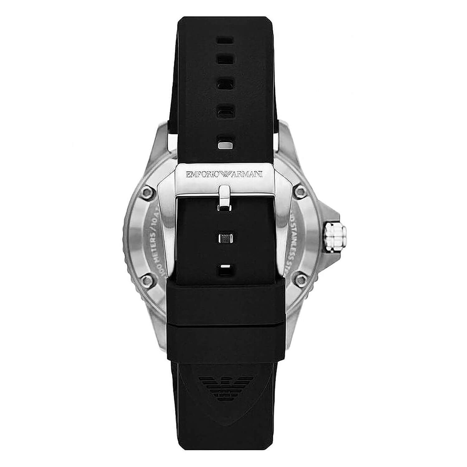 Armani Diver 42mm Black Wave Dial Silicone Strap Watch