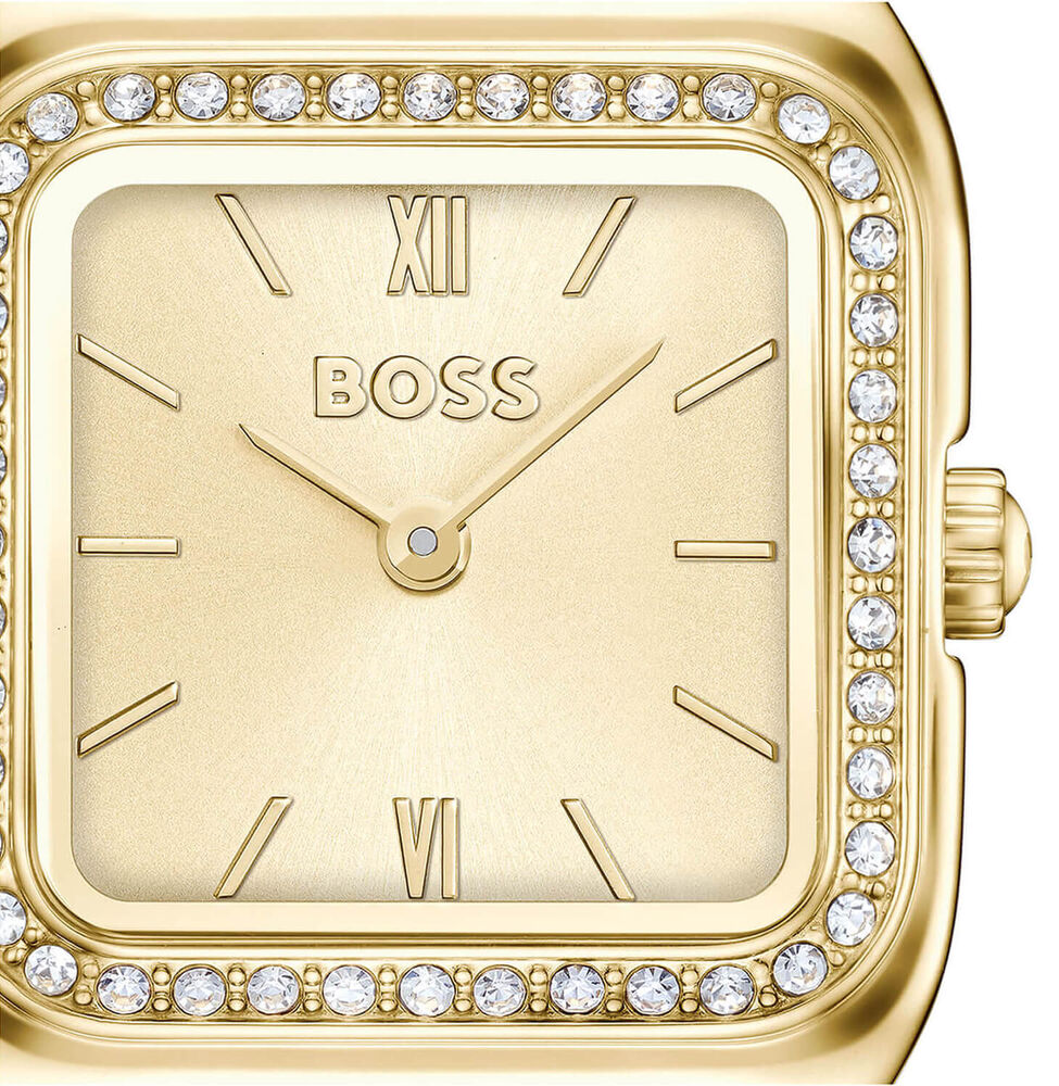 BOSS Mae Petite 22mm Gold Dial Crystal Set Bezel Steel Bracelet Watch